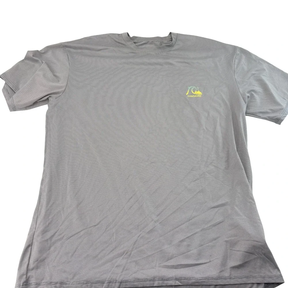 Quiksilver Mens XL Grey Striped Short Sleeve Rash Guard UV Protection Swim Shirt